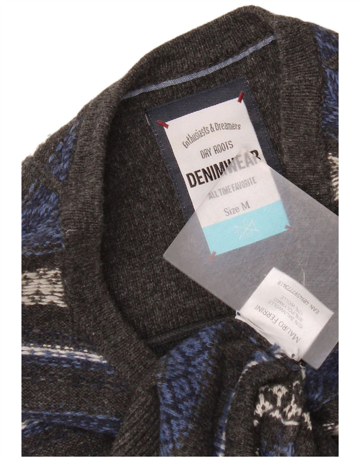 Vintage herre sweater med rund hals, medium grå stribet bomuld
