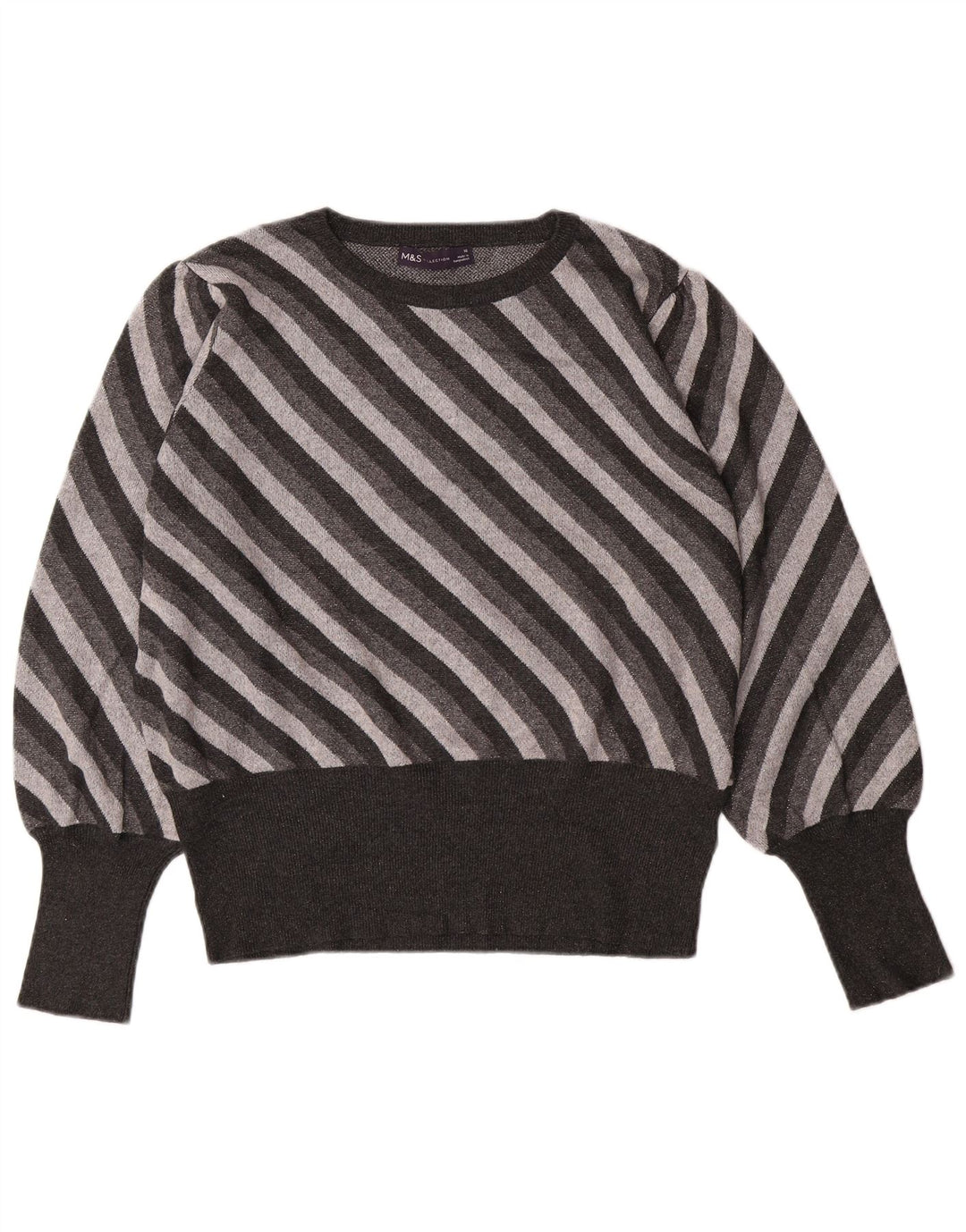MARKS & SPENCER Dame sweater med rund hals DK 18 XL Gråstribet
