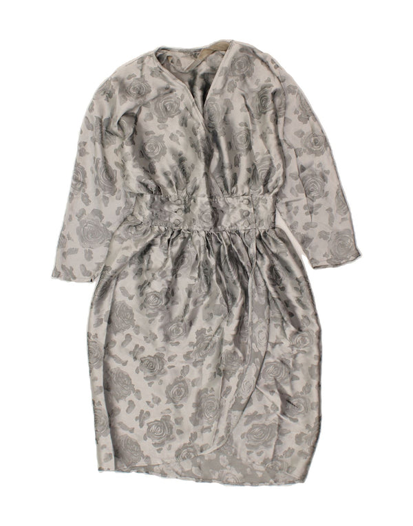 PAIGE Womens 3/4 Sleeve Peplum Dress UK 10 Small  Grey Floral Polyester