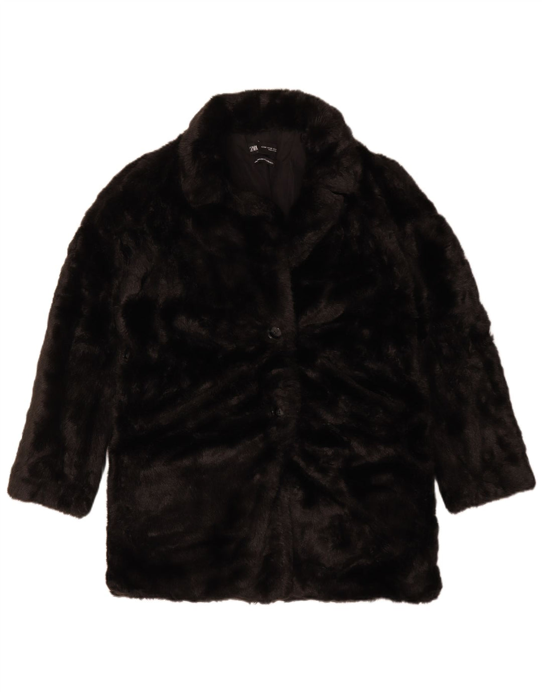 Zara Dame Oversized Faux Fur Overfrakke UK 6 XS Sort Polyester