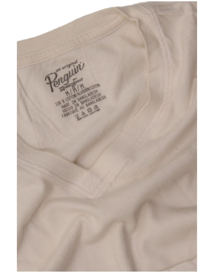 PENGUIN Dame T-Shirt Top UK 14 Medium Hvid Bomuld