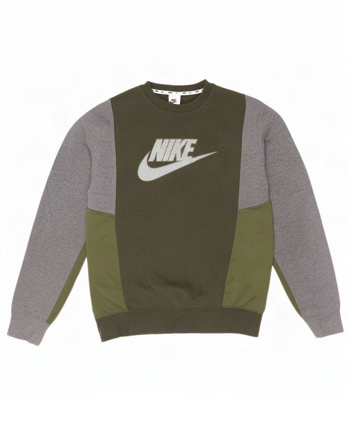 Nike Herre grafisk sweatshirt Jumper Medium Khaki Colourblock Bomuld