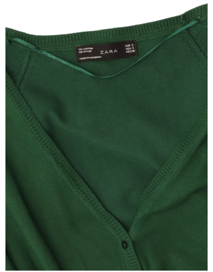 ZARA Womens Cardigan Sweater UK 10 Small Green Cotton