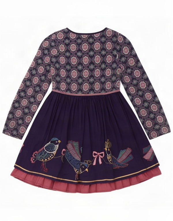 Monsoon Girls Grafisk Langærmet A-Line Kjole 5-6 år Navy Blue Floral