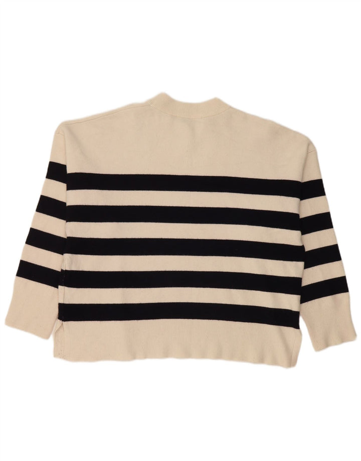 Zara Dame Oversized Crew Neck Jumper Sweater UK 10 Small White Striped