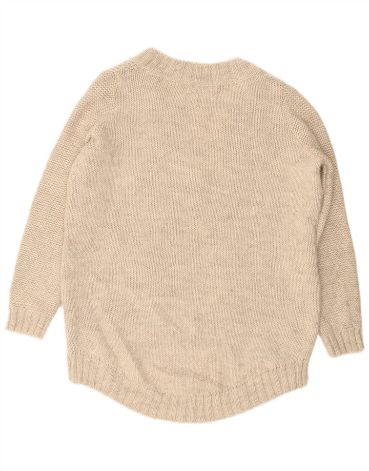 ZARA Womens Oversized V-Neck Jumper Sweater UK 14 Medium Beige