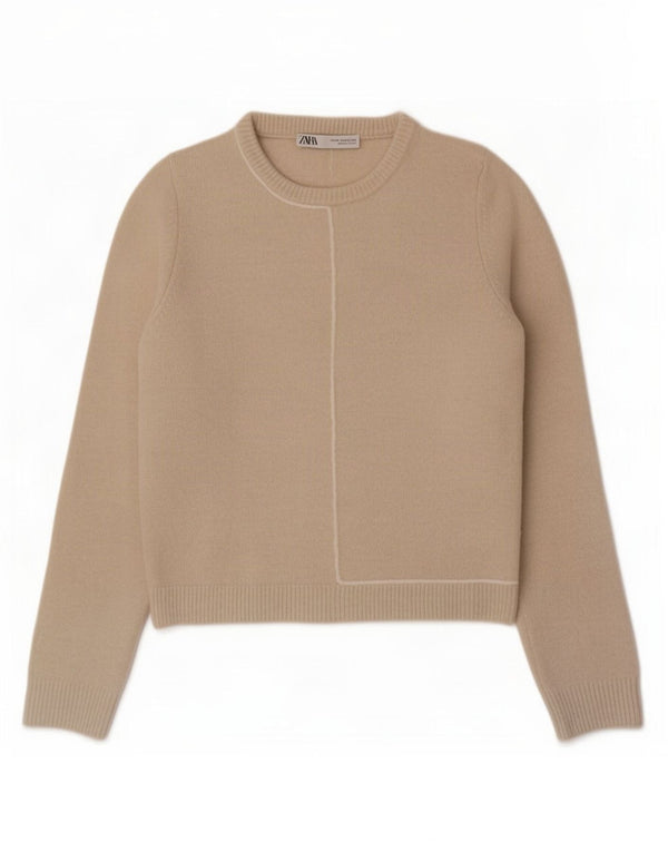 Zara Womens Boat Neck Jumper Sweater UK 12 Medium Beige Acrylic
