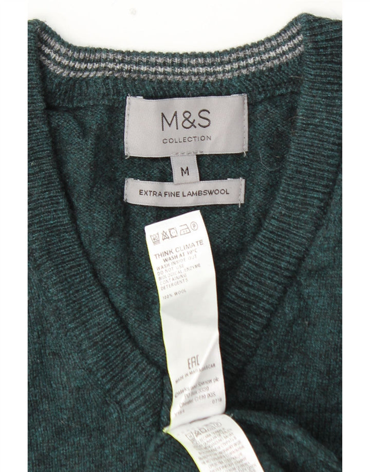 MARKS & SPENCER Herre V-hals sweater Medium Grøn lammeuld