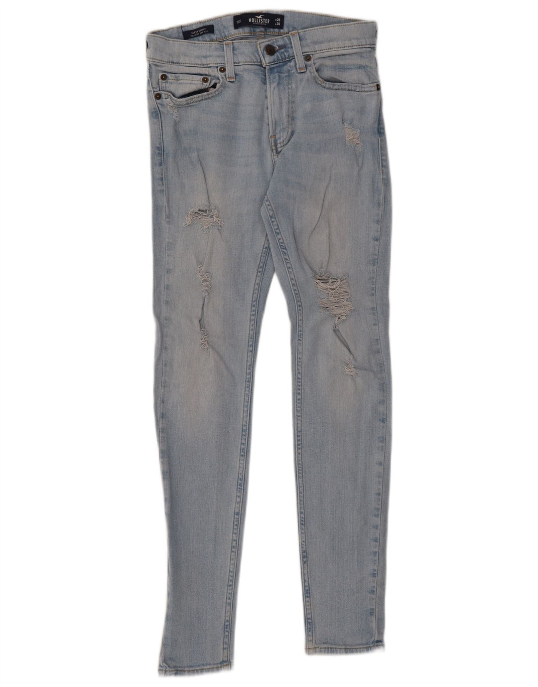 HOLLISTER Kvinder Distressed Super Skinny Jeans W28 L30 Blå Bomuld