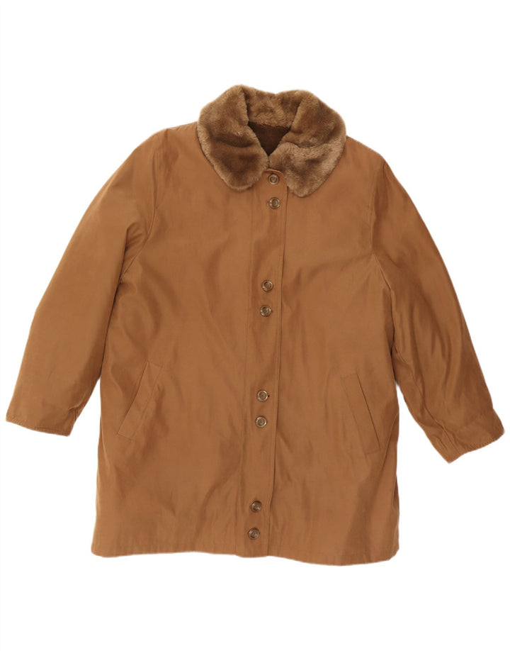 VINTAGE Sherpa-frakke til kvinder UK 16 Stor brun polyester