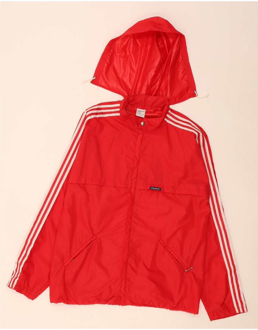ADIDAS Womens Hooded Rain Jacket UK 16 Large Red Polyester