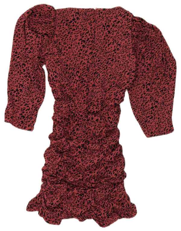Zara Womens 3/4 Sleeve Bodycon Dress UK 12 Medium Pink Animal Print