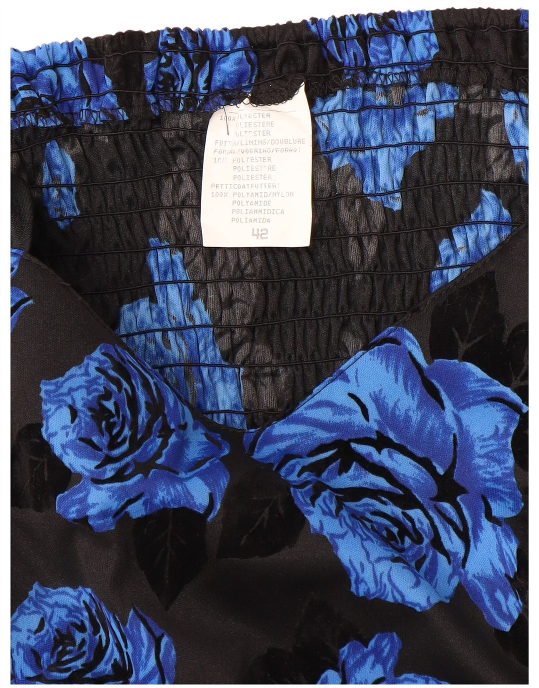VINTAGE ærmeløs A-line kjole til kvinder IT 42 Medium Blue Floral Polyester