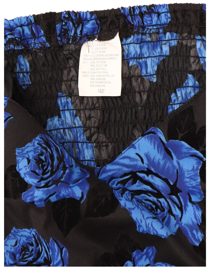 VINTAGE ærmeløs A-line kjole til kvinder IT 42 Medium Blue Floral Polyester