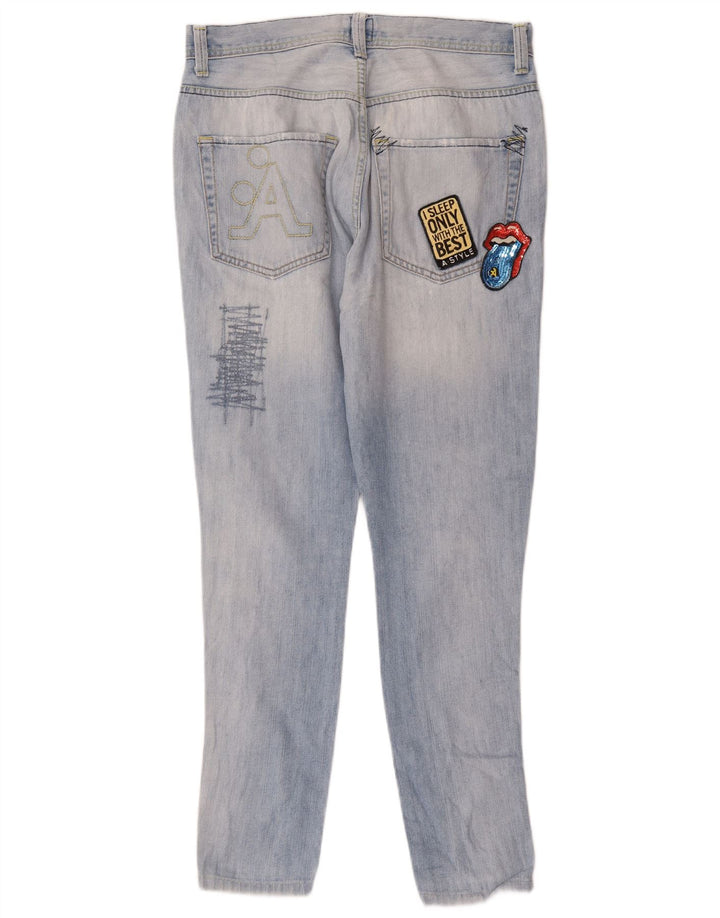 A-Style Dame Distressed Skinny Jeans W32 L30 Blå Bomuld