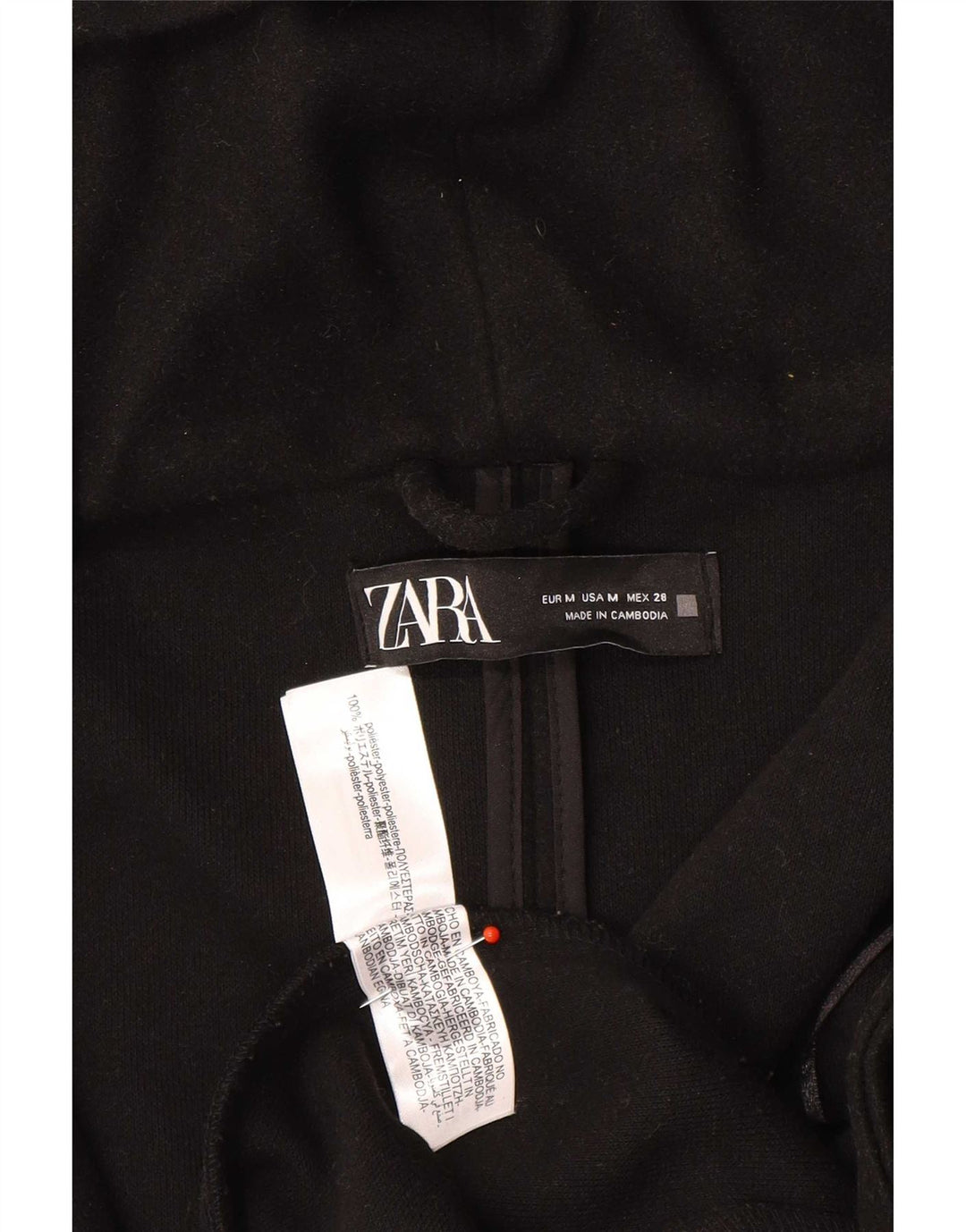 Zara Dame Hætte Overfrakke UK 14 Medium Sort Polyester