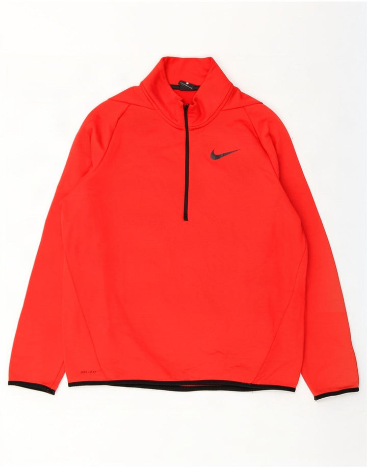 Nike Herre Dri Fit Sweatshirt med lynlås, stor rød polyester