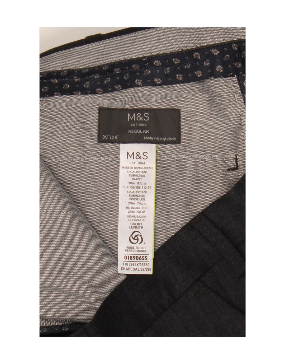 Marks & Spencer Herre Regular Suit Bukser W38 L29 Grå Polyester