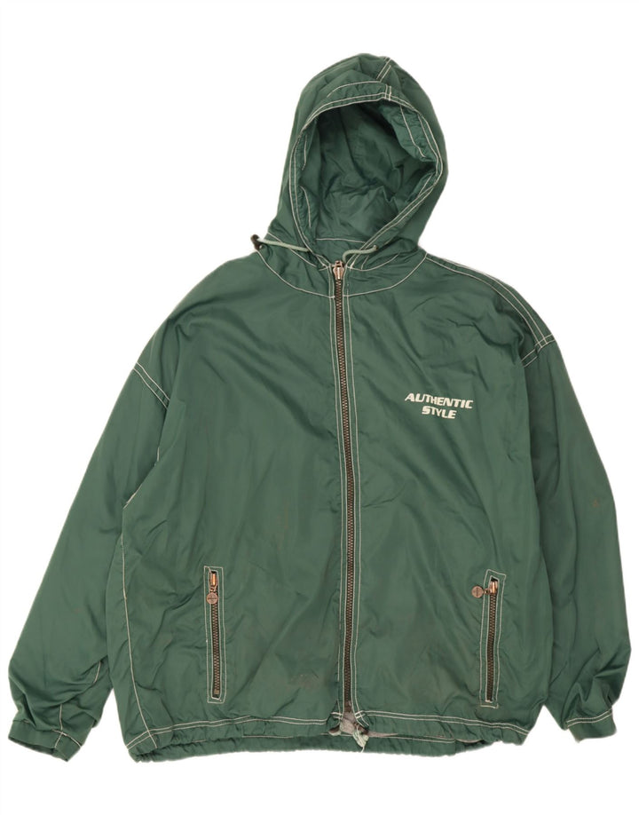 Autentisk Herre Graphic Hooded Windbreaker Jacket UK 40 Large Green Nylon