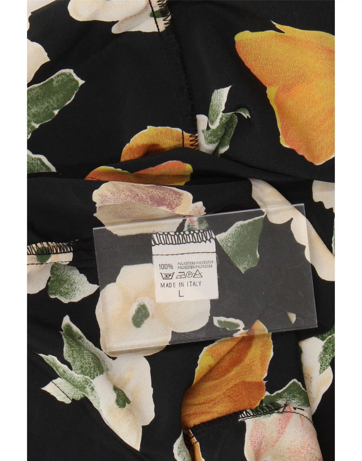VINTAGE Kortærmet skjortebluse til kvinder UK 16 Large Black Floral