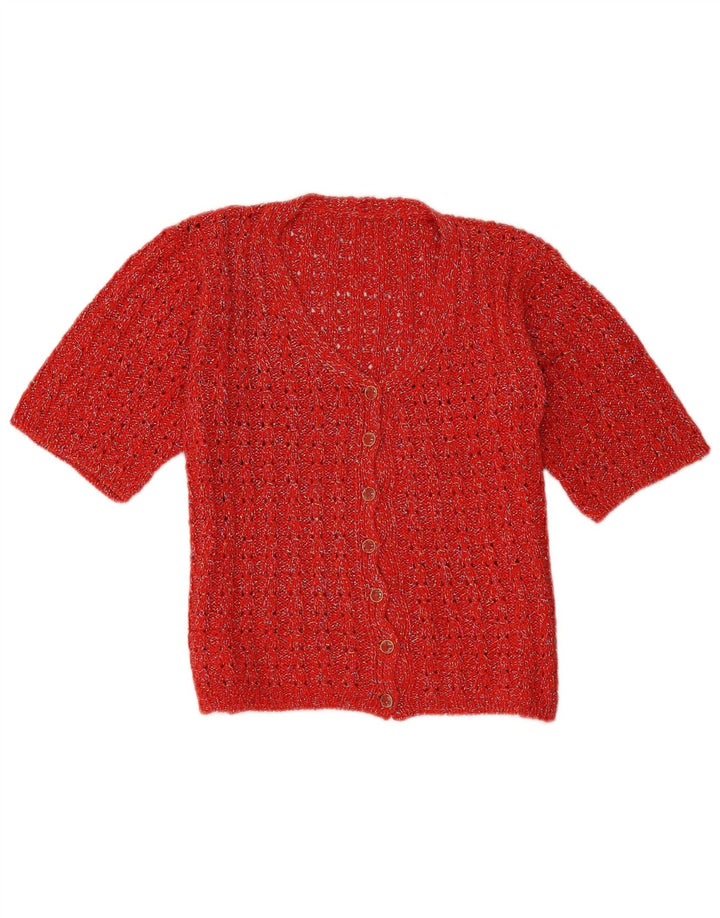 Vintage kortærmet cardigan sweater til kvinder UK 14 Medium Rød