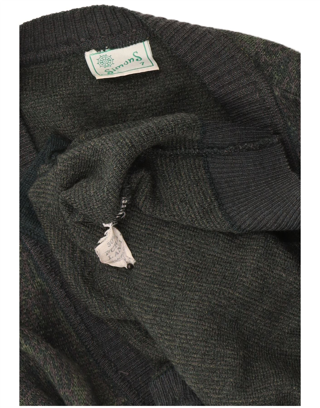Vintage herre cardigan sweater stor kaki geometrisk uld
