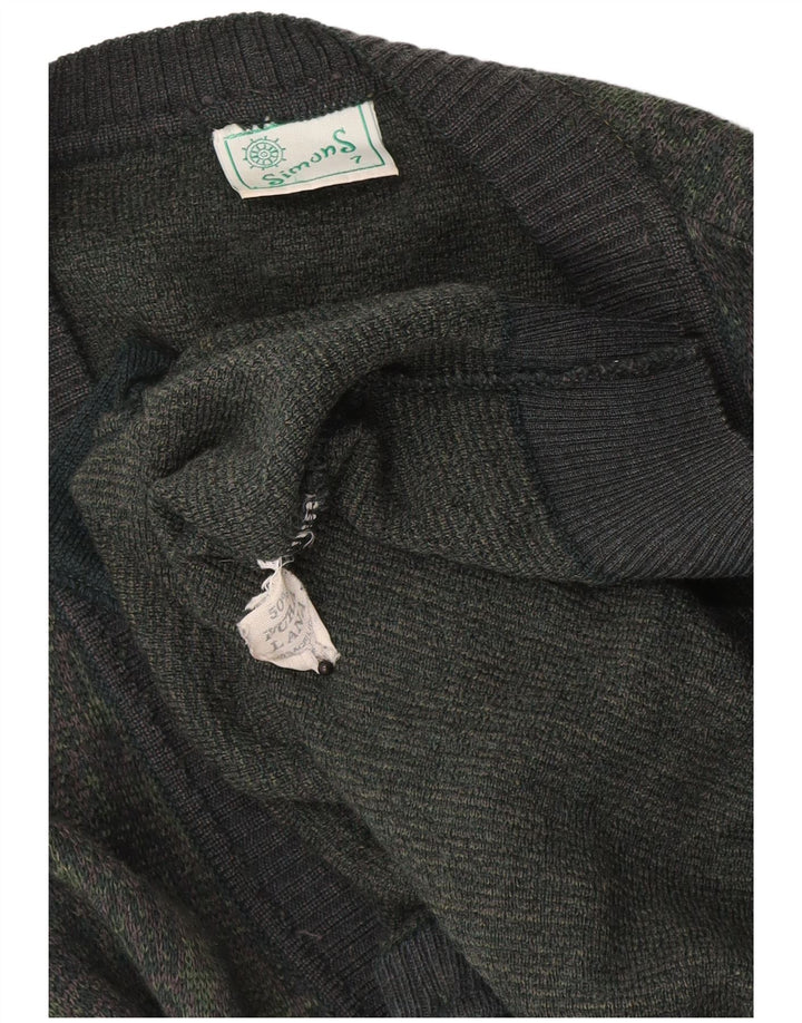 Vintage herre cardigan sweater stor kaki geometrisk uld
