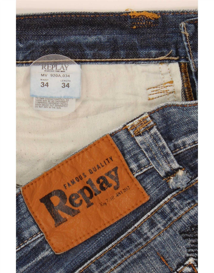 Replay Herre Denim Shorts W34 Stor Blå Bomuld