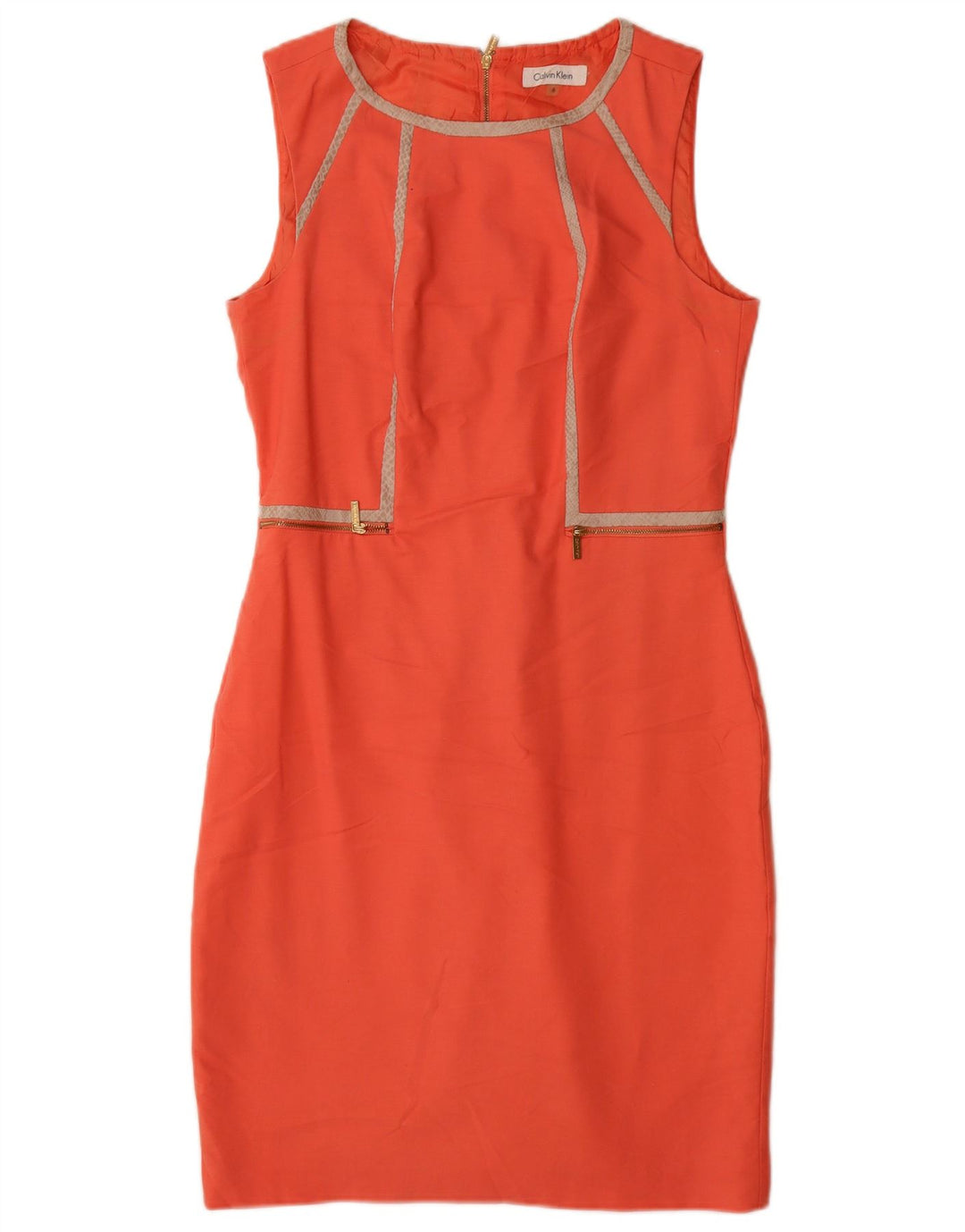 Calvin Klein Dame Ærmeløs Skede Kjole US 6 Medium Orange