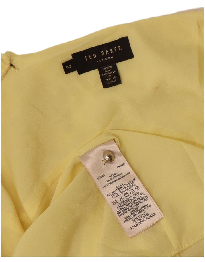 Ted Baker Dame Ærmeløs A-Line Kjole Størrelse 2 Small Yellow Floral