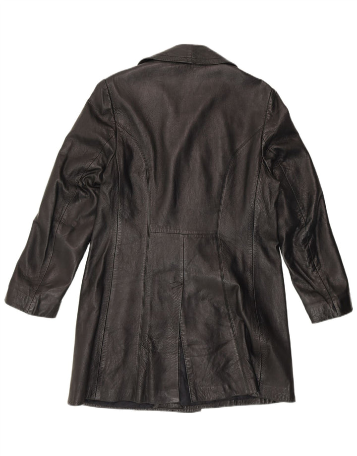 VINTAGE Dame Dobbeltradet Læderfrakke UK 14 Medium Sort