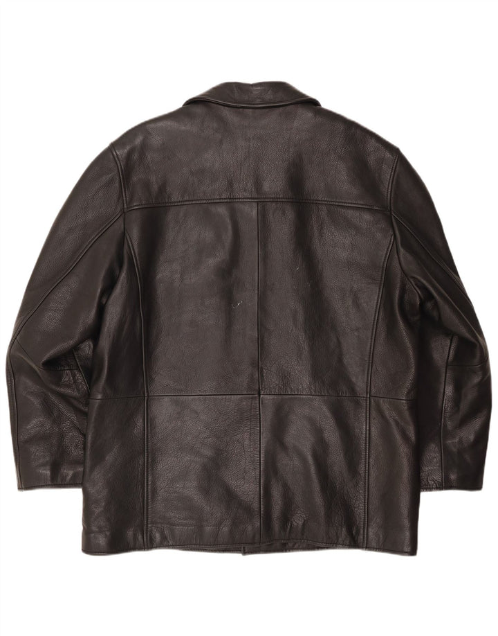 VINTAGE Herre Læderjakke UK 46 3XL Sort Læder