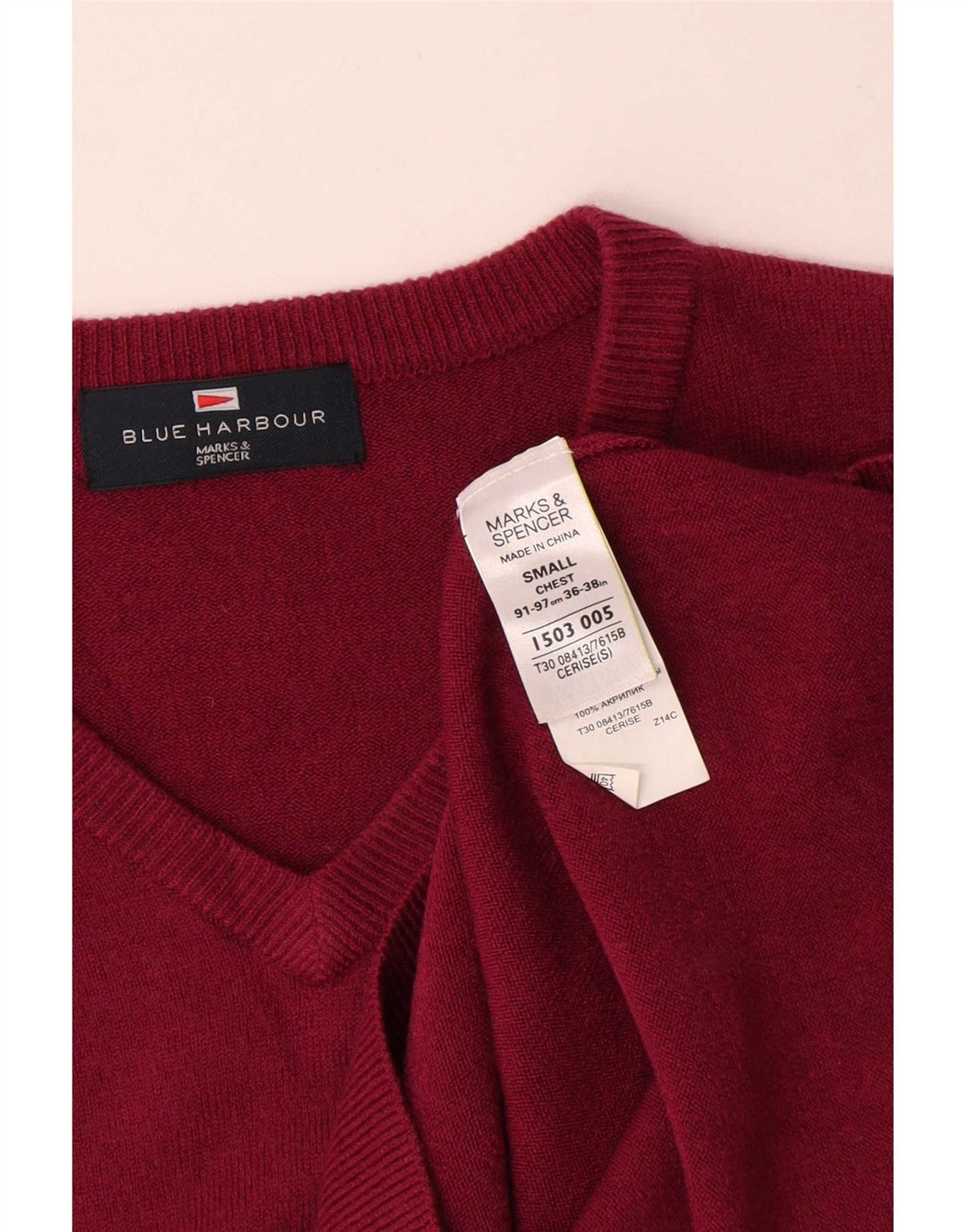 Marks & Spencer Herre Blue Harbor V-hals sweater lille rød akryl