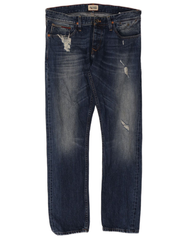 Tommy Hilfiger Herre Distressed Straight Jeans W32 L30 Marineblå Bomuld