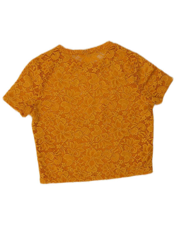 Zara Womens Crop Bluse Top UK 10 Small Yellow Floral