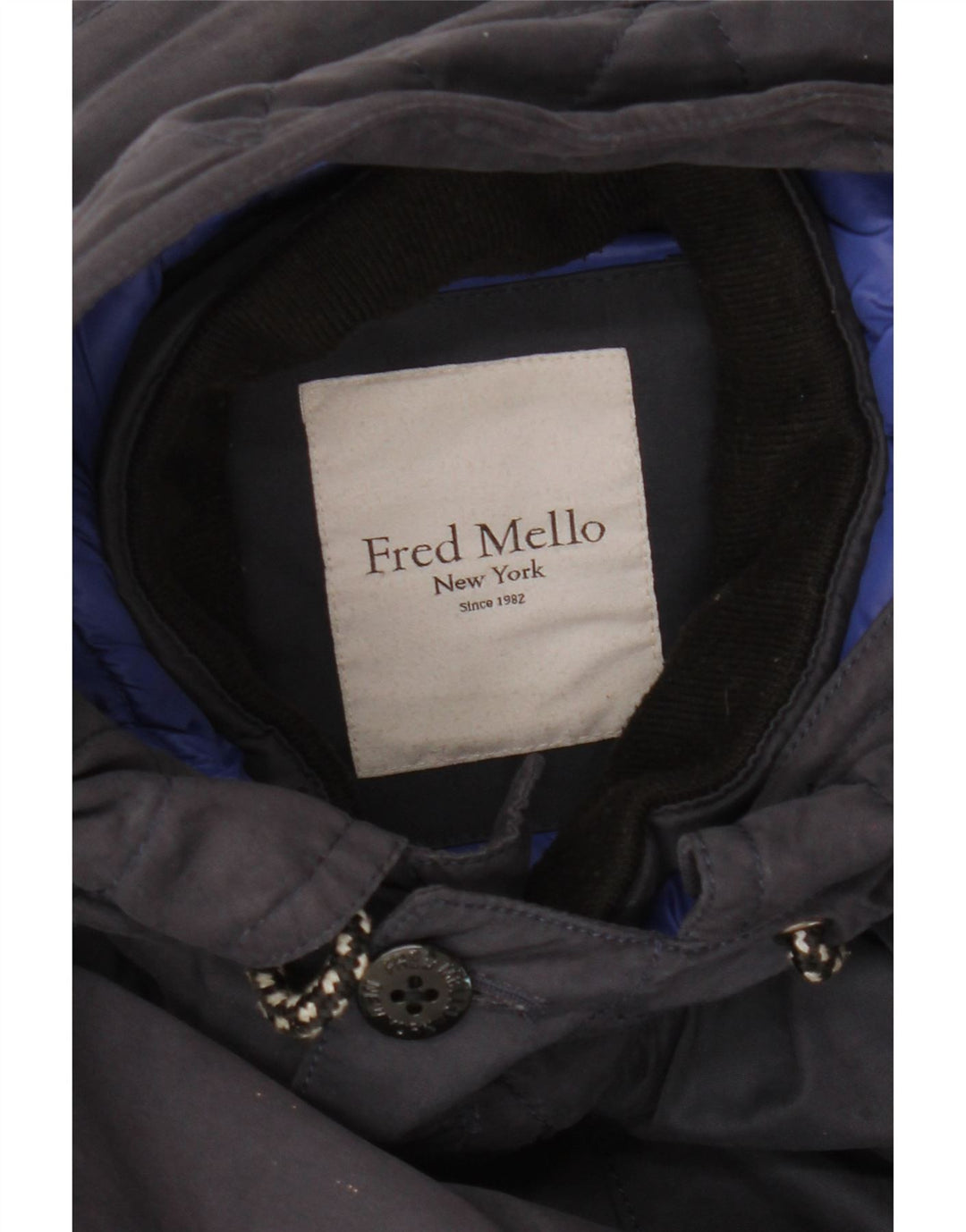 Fred Mello Herre Hooded Parka Jacket UK 36 Small Navy Blue Cotton
