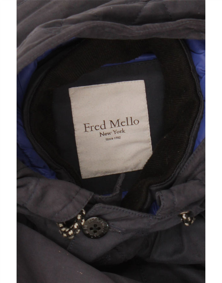 Fred Mello Herre Hooded Parka Jacket UK 36 Small Navy Blue Cotton
