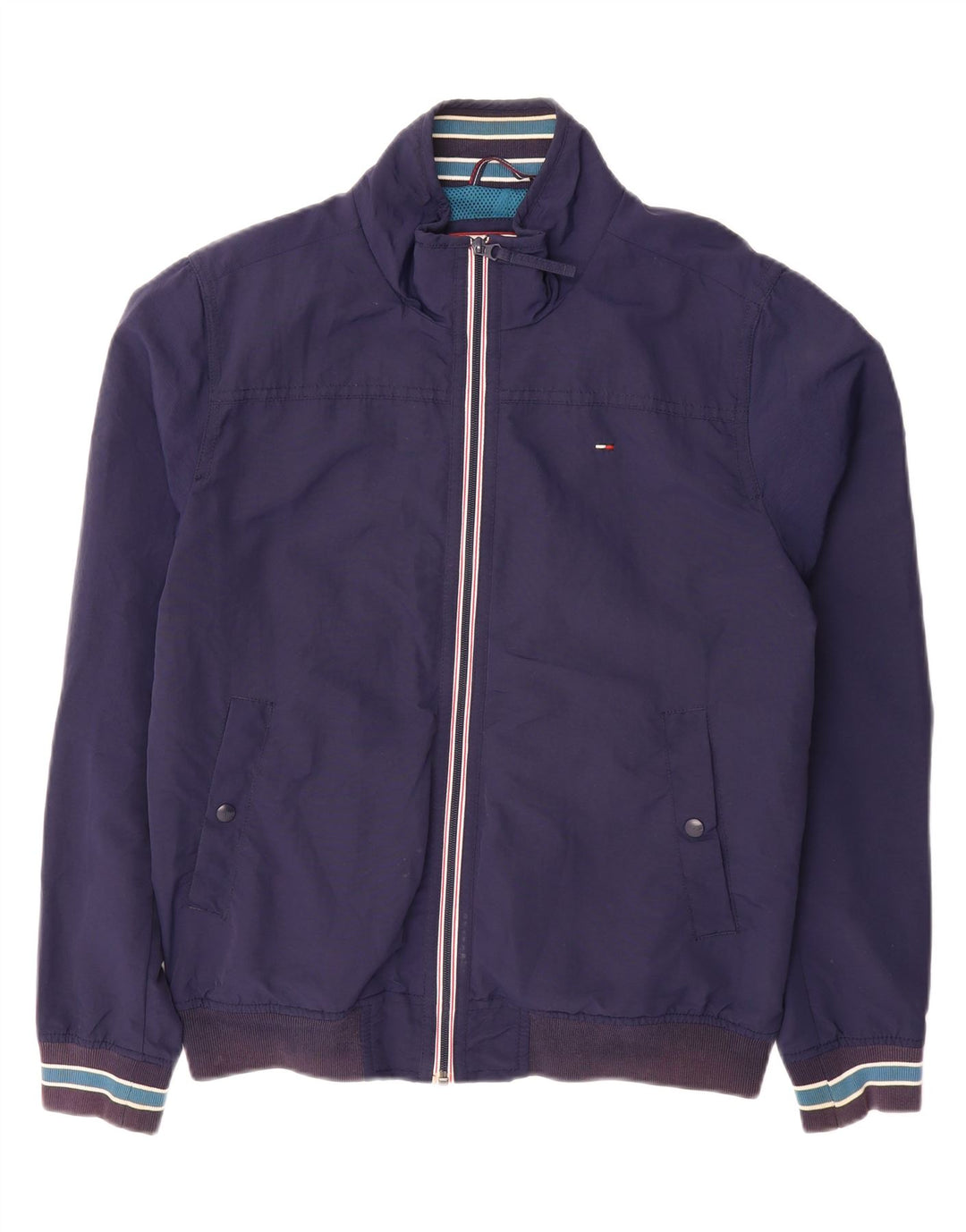 TOMMY HILFIGER Mens Bomber Jacket UK 40 Large Navy Blue Nylon Vintage Tommy Hilfiger and Second-Hand Tommy Hilfiger from Messina Hembry 