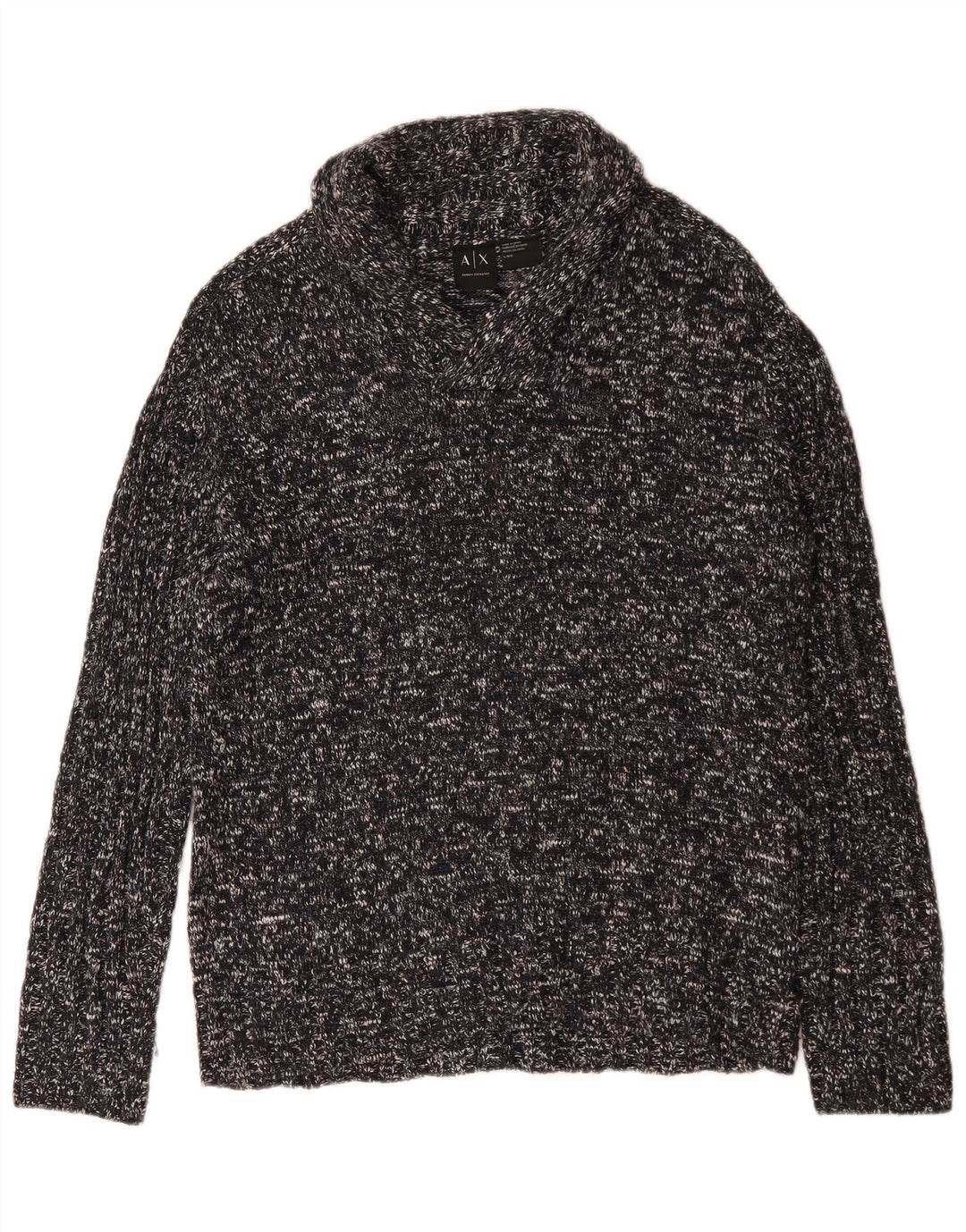 Armani Exchange Herre Shawl Neck Jumper Sweater Large Sort Flecked Acryl