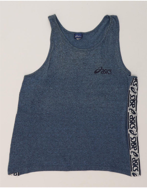 ASICS Kvinders Grafisk Vest Top UK 14 Large Blue Flecked Bomuld