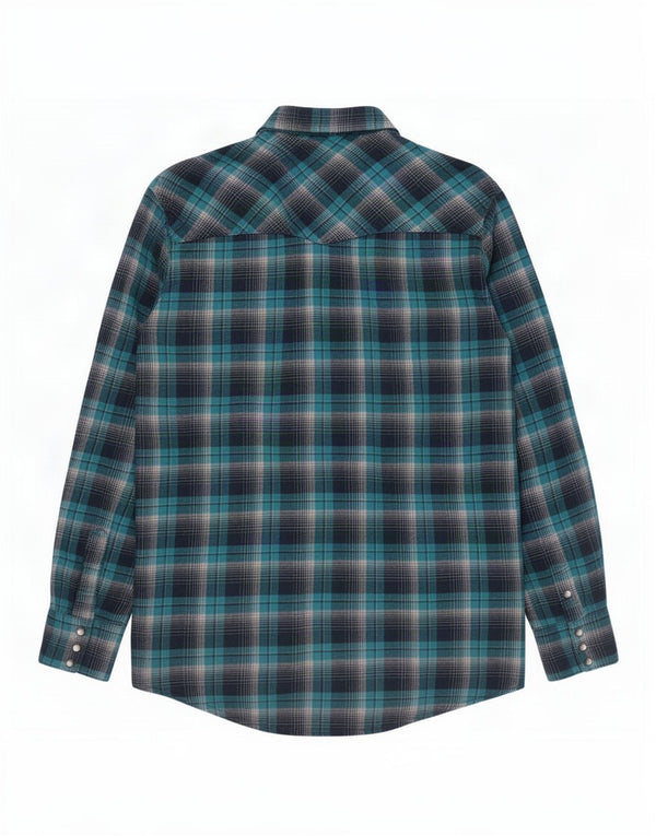 Wrangler Herre høj flannelskjorte XL blå ternet bomuld