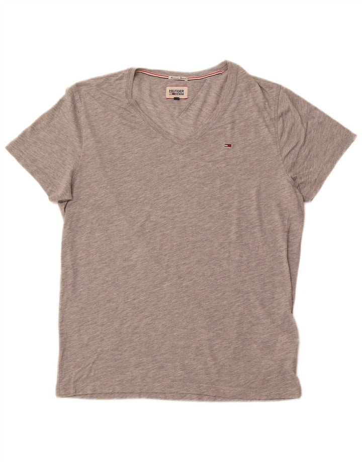 TOMMY HILFIGER T-shirt til mænd, mellemgrå, flækket bomuld