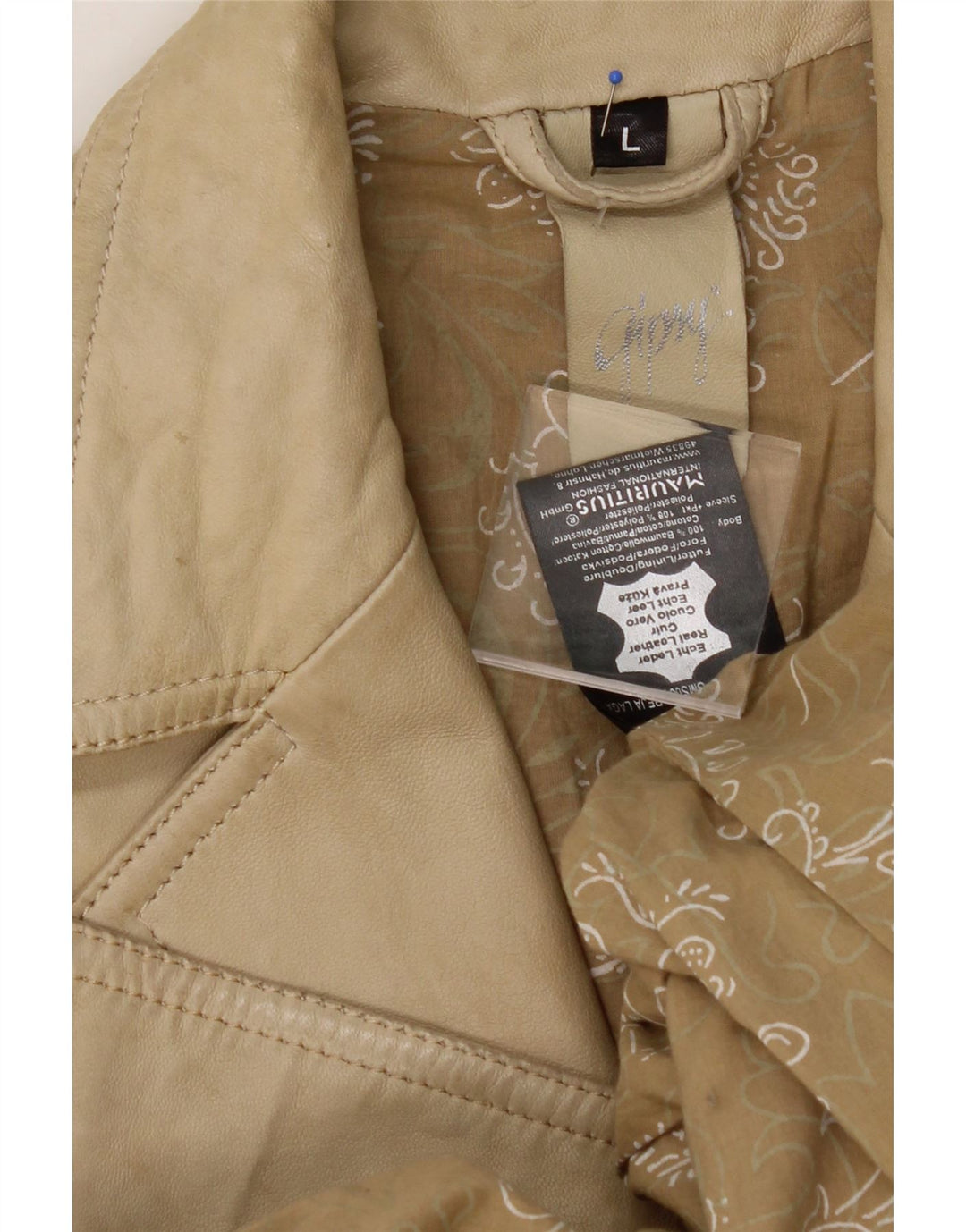 GIPSY Womens Military Leather Coat UK 16 Large Beige Leather Vintage Gipsy and Second-Hand Gipsy from Messina Hembry 