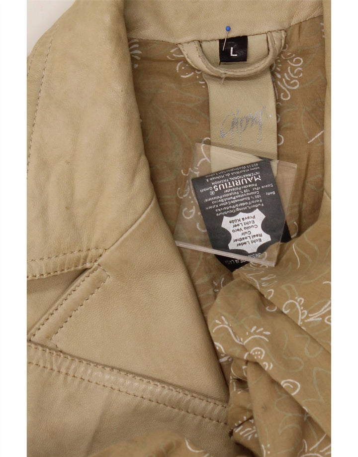 GIPSY Womens Military Leather Coat UK 16 Large Beige Leather Vintage Gipsy and Second-Hand Gipsy from Messina Hembry 