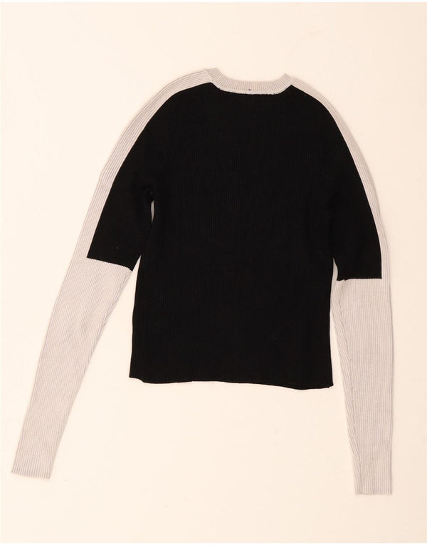 Zara Langærmet Crop Bluse Top UK 12 Medium Sort Colourblock