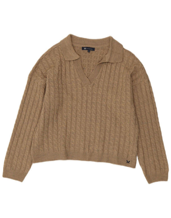 Crew Clothing Womens Polo Neck Jumper Sweater UK 16 Large Beige Acrylic