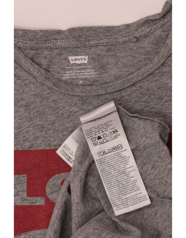 Levi's Grafisk T-shirt top til kvinder UK 14 Mellemgrå flækket bomuld