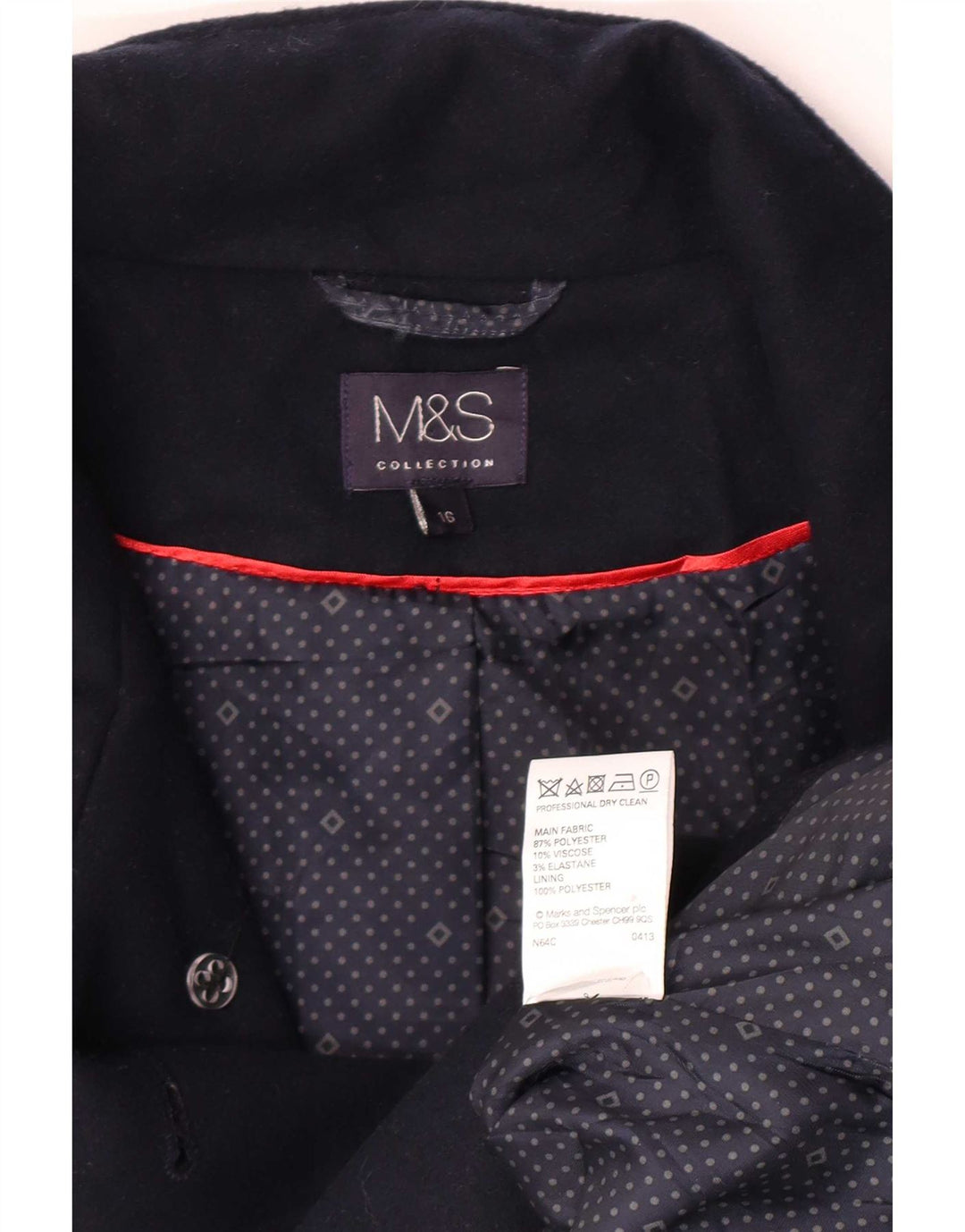 Marks & Spencer Trench Coat til kvinder UK 16 Large Navy Blue Polyester
