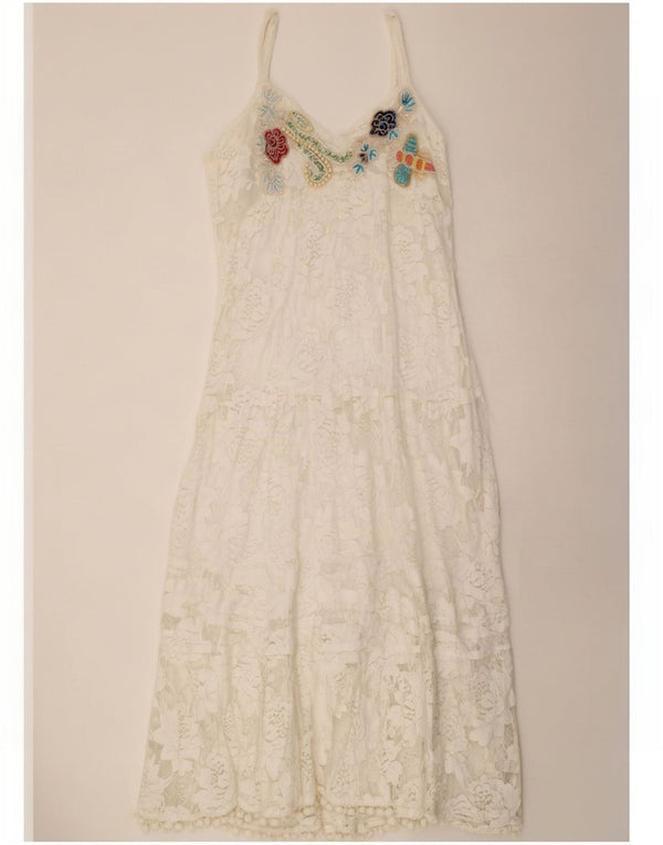 Antica Sartoria Dame Ærmeløs Lace Maxi Dress UK 12 Medium White Floral