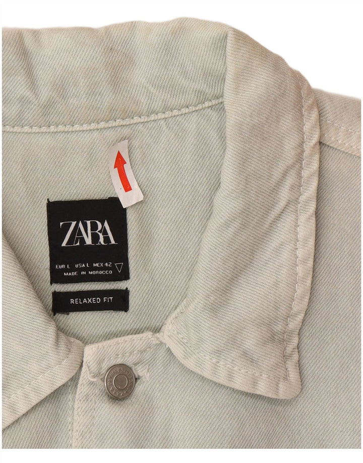 Zara Herre Relaxed Fit Denim Shirt Stor Blå Bomuld